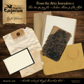 Vintage papers and envelopes on a wooden surface with 'Magical Emporium' branding.