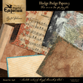 Collection of vintage-style digital paper sheets with different textures and patterns, including music notes and maps, from 'Hodge Podge Papers 3' by 'Magical Emporium'.